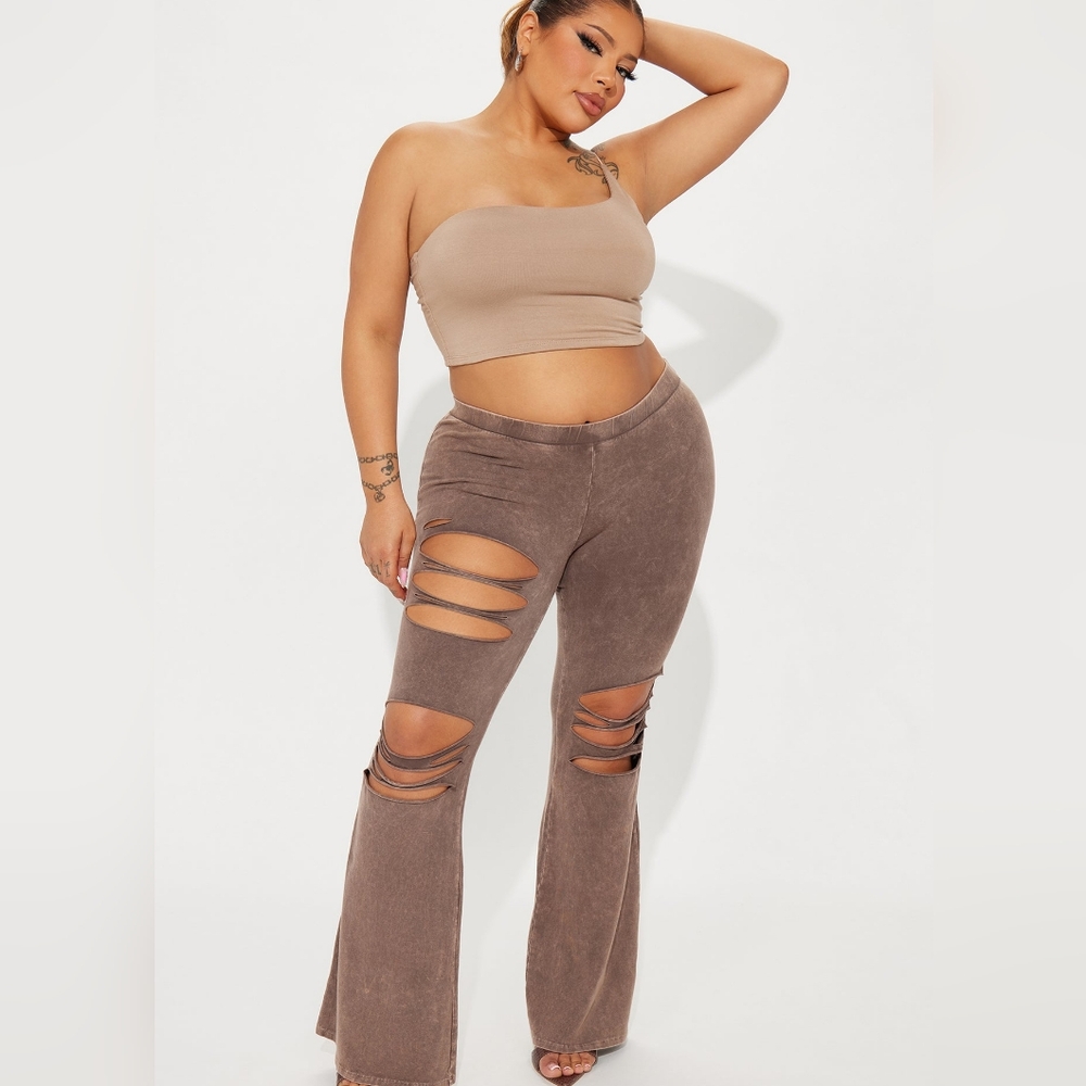 Distressed Flare Pant sz 2x, Brown